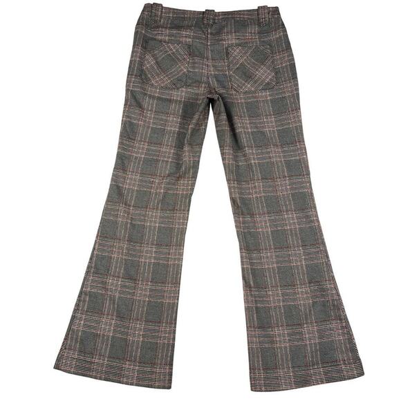 Free People Glen Plaid Flare Trouser Pants Gray Black Red Y2K Academia Size 10 - Picture 3 of 10